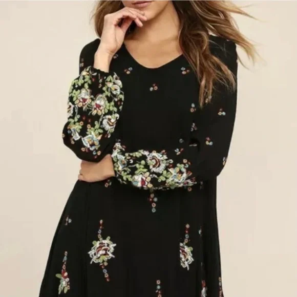 Free People | Dresses | Free People Oxford Embroidered Boho Mini Dress In  Black Xs | Poshmark
